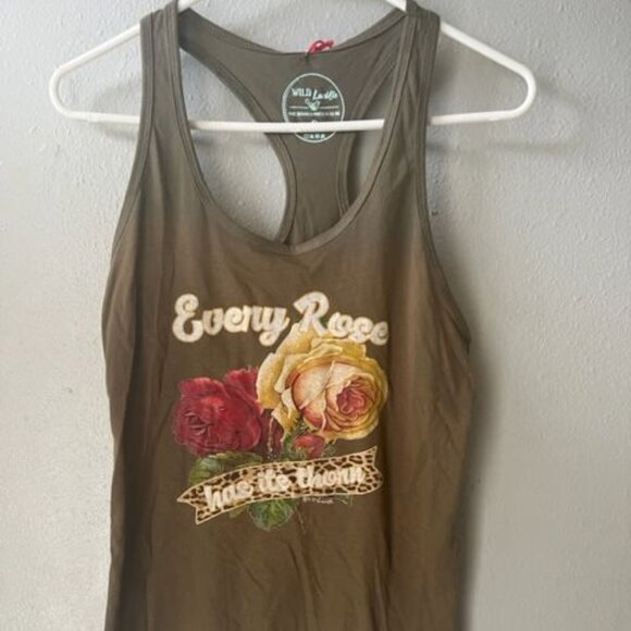 Wild Lucille "Every Rose Has Its Thorn" Women's Racerback Tank Top rock green - Picture 1 of 5